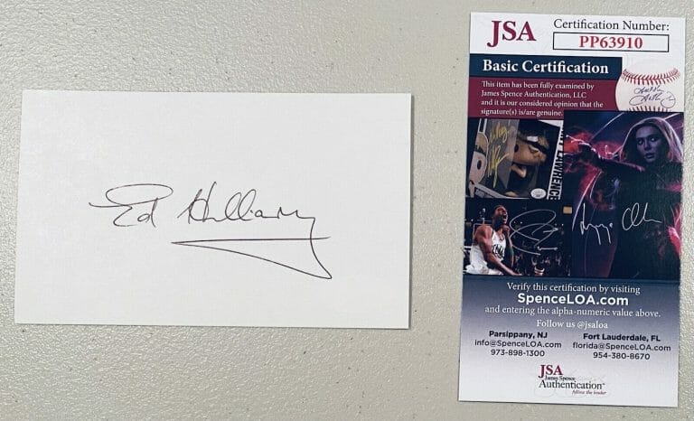 SIR EDMUND HILLARY SIGNED AUTOGRAPHED 3×5 CARD JSA CERTIFIED MOUNT EVEREST
 COLLECTIBLE MEMORABILIA