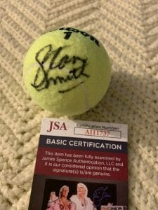 SRAN SMITH SIGNED TENNIS BALL AUTOGRAPHED JSA AUTHENTICATION COA
 COLLECTIBLE MEMORABILIA