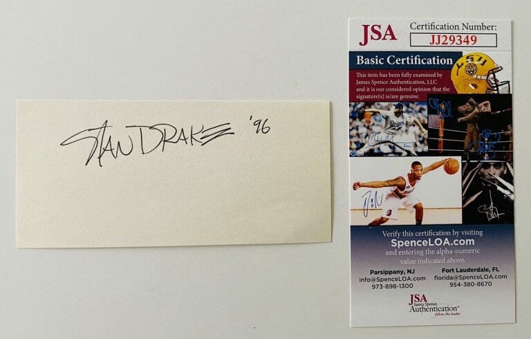 STAN DRAKE SIGNED AUTOGRAPHED 2.25 X 5 CARD JSA CARTOONIST HEART OF JULIUS JONES
 COLLECTIBLE MEMORABILIA