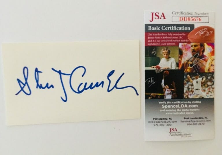 STEPHEN CANNELL SIGNED AUTOGRAPHED 3×5 CARD JSA CERTIFIED TV PRODUCER
 COLLECTIBLE MEMORABILIA