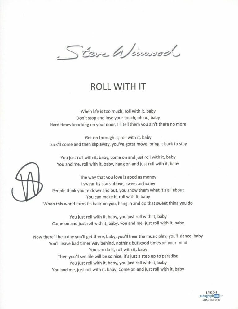STEVE WINWOOD SIGNED AUTOGRAPHED ROLL WITH IT SONG LYRIC SHEET ACOA COA COLLECTIBLE MEMORABILIA