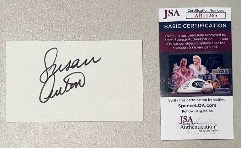SUSAN ANTON SIGNED AUTOGRAPHED 3×5 CARD JSA CERT CANNONBALL RUN II BAYWATCH
 COLLECTIBLE MEMORABILIA