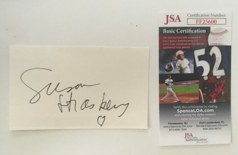 SUSAN STRASBERG SIGNED AUTOGRAPHED 3×5 CARD JSA CERTIFIED ACTOR
 COLLECTIBLE MEMORABILIA