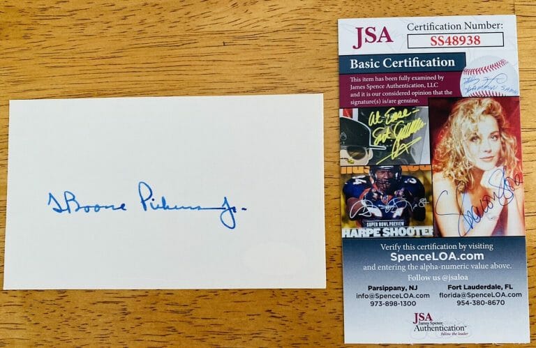 T BOONE PICKENS SIGNED AUTOGRAPHED 3×5 CARD JSA CERTIFIED BUSINESSMAN RAIDER
 COLLECTIBLE MEMORABILIA