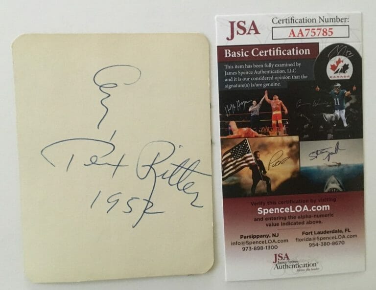 TEX RITTER SIGNED AUTOGRAPHED 3.5 X 4.5 CARD JSA CERTIFIED
 COLLECTIBLE MEMORABILIA