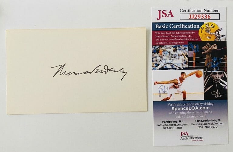 THOMAS E DEWEY SIGNED AUTOGRAPHED 3×5 CARD JSA CERTIFIED NEW YORK GOVERNOR
 COLLECTIBLE MEMORABILIA