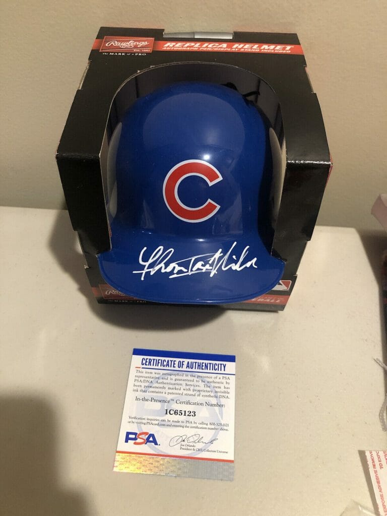THOMAS IAN NICHOLAS SIGNED AUTOGRAPH CUBS MINI HELMET ROOKIE OF THE YEAR PSA COA COLLECTIBLE MEMORABILIA