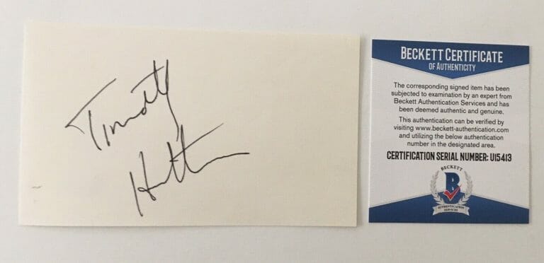 TIMOTHY HUTTON SIGNED AUTOGRAPHED 3×5 CARD BAS BECKETT CERTIFIED
 COLLECTIBLE MEMORABILIA
