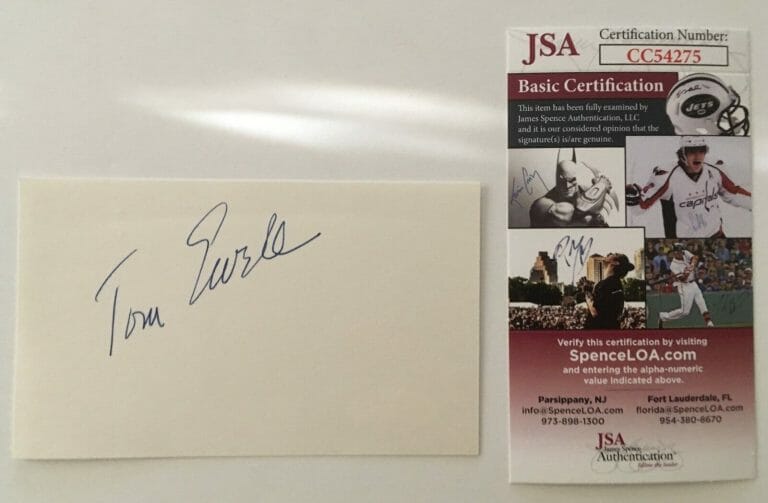 TOM EWELL SIGNED AUTOGRAPHED 3×5 CARD JSA CERTIFIED
 COLLECTIBLE MEMORABILIA