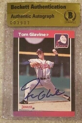 TOM GLAVINE SIGNED 1989 DONRUSS CARD #381 BAS COA BECKETT SEAL OF AUTHENTICITY COLLECTIBLE MEMORABILIA