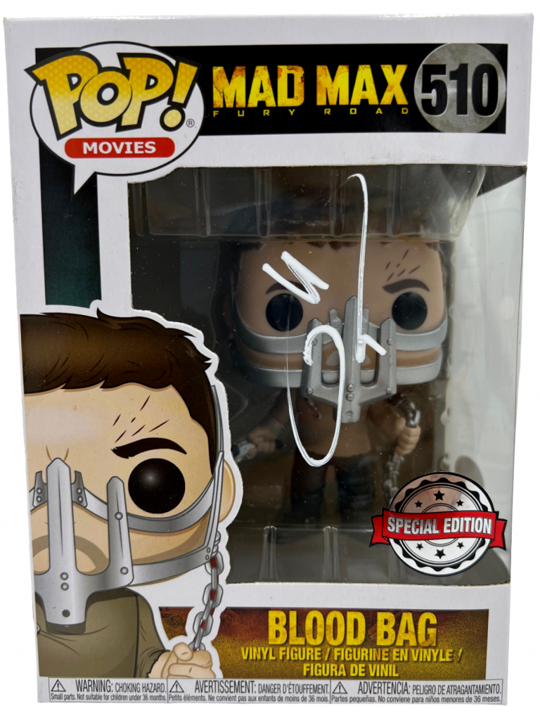 TOM HARDY SIGNED AUTOGRAPHED FUNKO POP VINYL MAD MAX FURY ROAD BLOOD BAG 510 JSA COLLECTIBLE MEMORABILIA