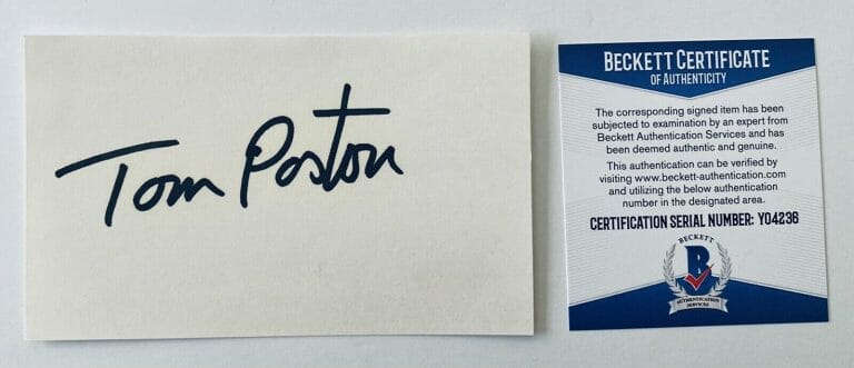TOM POSTON SIGNED AUTOGRAPHED 3×5 CARD BAS BECKETT CERTIFIED NEWHART
 COLLECTIBLE MEMORABILIA