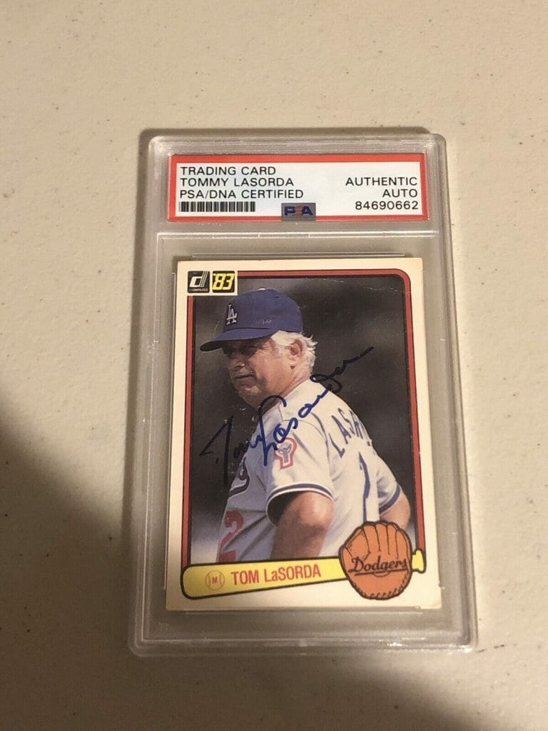 TOMMY LASORDA 1983 DONRUSS SIGNED AUTOGRAPH TRADING CARD PSA COA SLAB DODGERS COLLECTIBLE MEMORABILIA