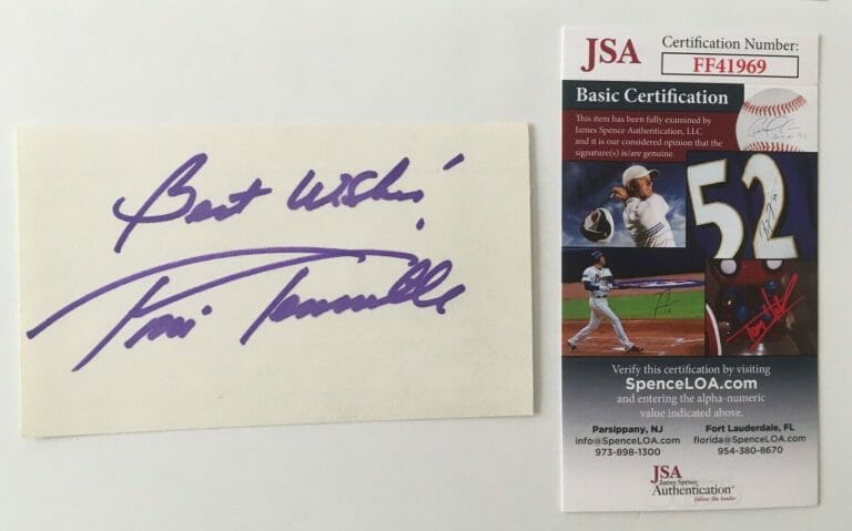 TONI TENNILLE SIGNED AUTOGRAPHED 3×5 CARD JSA CERTIFIED CAPTAIN
 COLLECTIBLE MEMORABILIA