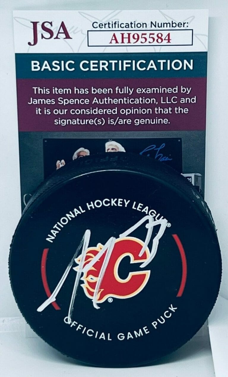 TYLER TOFFOLI SIGNED CALGARY FLAMES OFFICIAL GAME PUCK AUTOGRAPHED JSA COA COLLECTIBLE MEMORABILIA