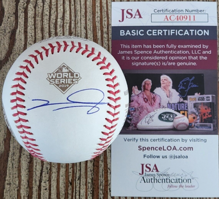 VICTOR ROBLES SIGNED 2019 GOLD WORLD SERIES BASEBALL JSA COA #AC40911 NATIONALS COLLECTIBLE MEMORABILIA