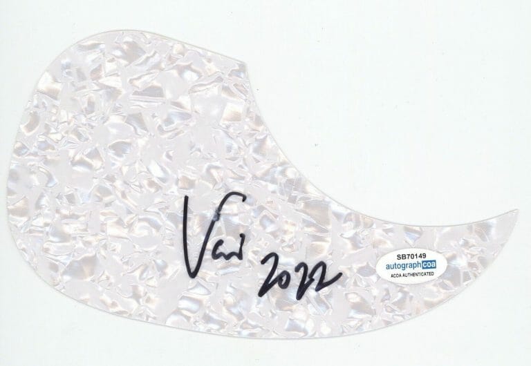 VINNIE DOMBROSKI SPONGE SIGNED AUTOGRAPH ACOUSTIC GUITAR PICKGUARD ACOA PLOWED COLLECTIBLE MEMORABILIA