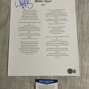 Walker Hayes signed autographed lyric sheet AA Beckett COA Country Star
Opens in a new window or tab