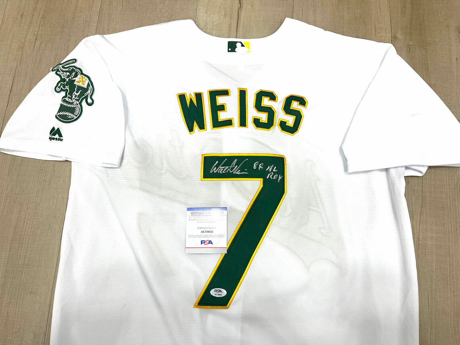 Walt Weiss hand Signed Oakland Athletics A’s Jersey ROY PSA DNA CERT