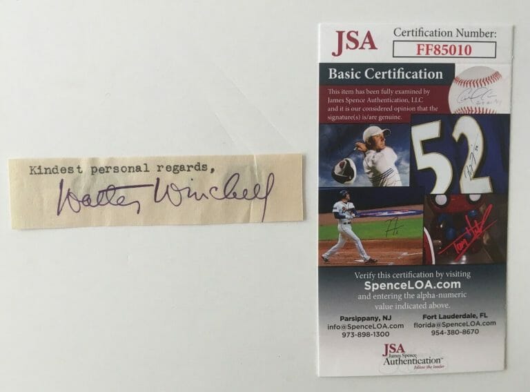 WALTER WINCHELL SIGNED AUTOGRAPHED CUT JSA CERTIFIED GOSSIP COLUMNIST
 COLLECTIBLE MEMORABILIA