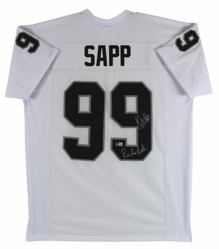 WARREN SAPP “RAIDER NATION” AUTHENTIC SIGNED WHITE PRO STYLE JERSEY BAS WITNESS COLLECTIBLE MEMORABILIA