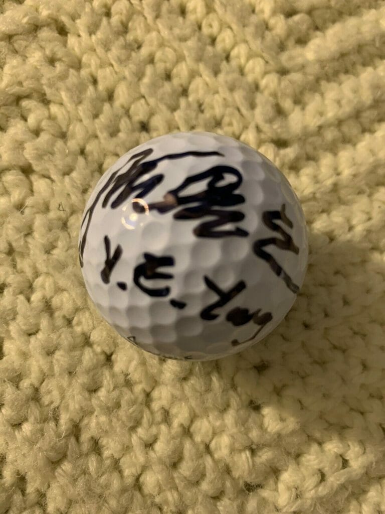 YE YANG SIGNED GOLF BALL PGA TOUR AUTOGRAPHED HE ADDED AMERICAN SPELLING
 COLLECTIBLE MEMORABILIA