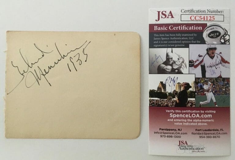 YEHUDI MENUHIN SIGNED AUTOGRAPHED 4 X 4.5 ALBUM PAGE JSA CERTIFIED
 COLLECTIBLE MEMORABILIA