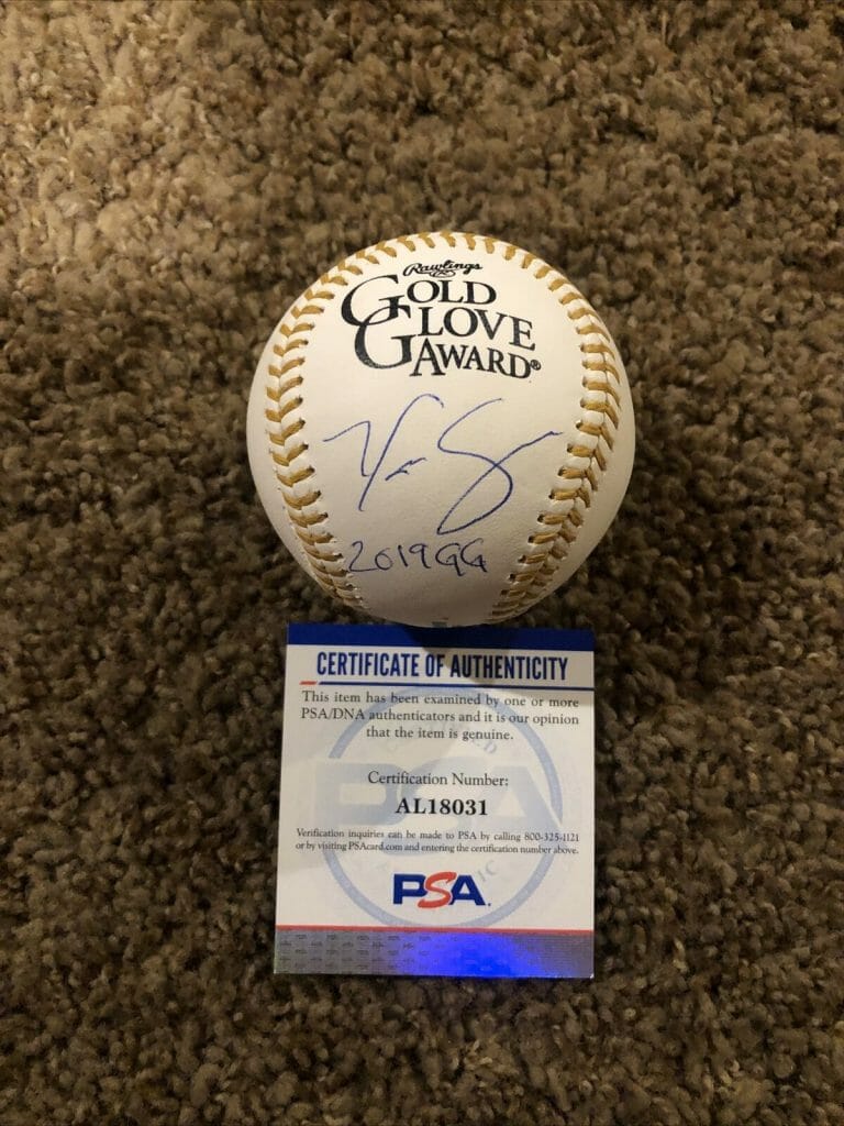 YOLMER CARLOS SANCHEZ SIGNED AUTOGRAPH GOLD GLOVE BASEBALL ROMLB PSA DNA COA COLLECTIBLE MEMORABILIA