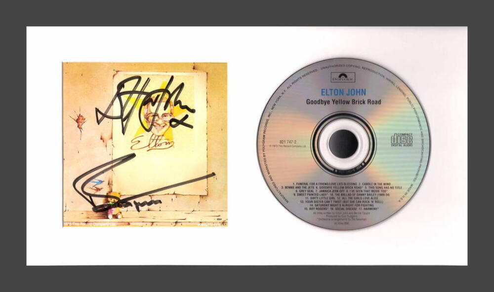 Elton John & Bernie Taupin Signed Autograph Yellow Brick Road CD Display JSA COA
