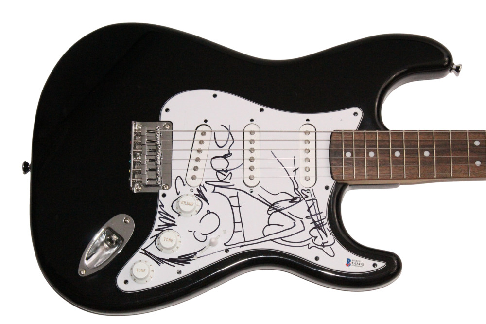 STEFAN LESSARD SIGNED AUTOGRAPH FENDER GUITAR W/ AMAZING HUGE SKETCH BECKETT COLLECTIBLE MEMORABILIA
