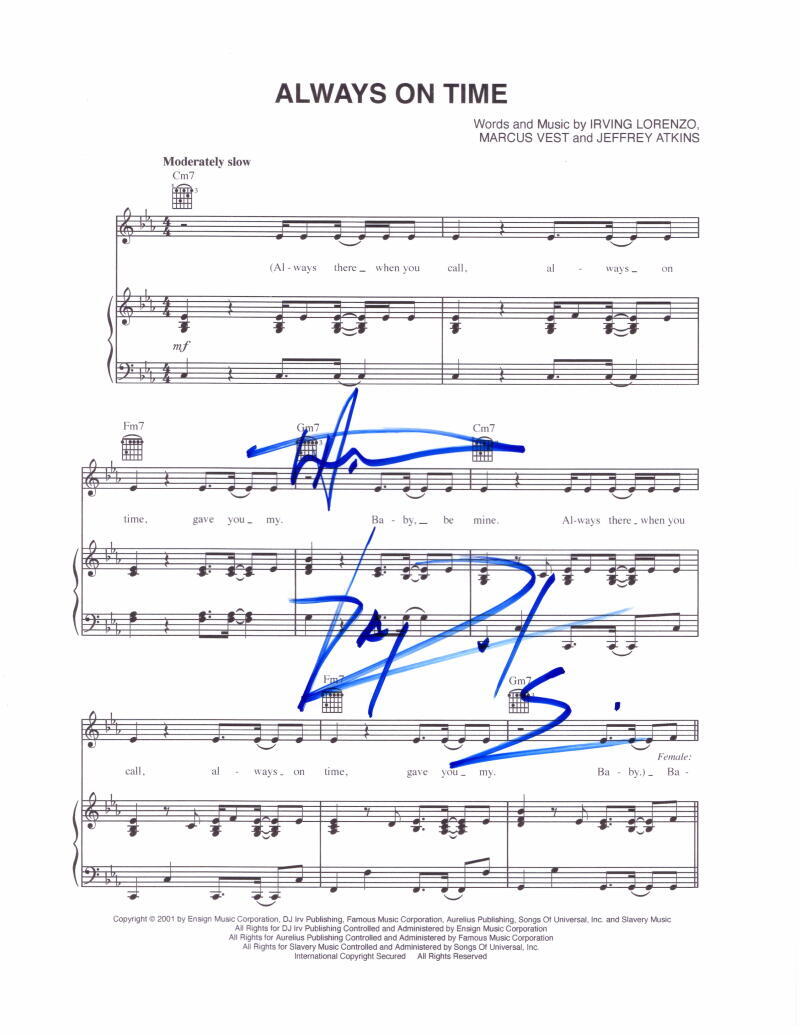 Ja Rule Signed Autograph Always on Time Sheet Music - Hit Single w/ Ashanti
