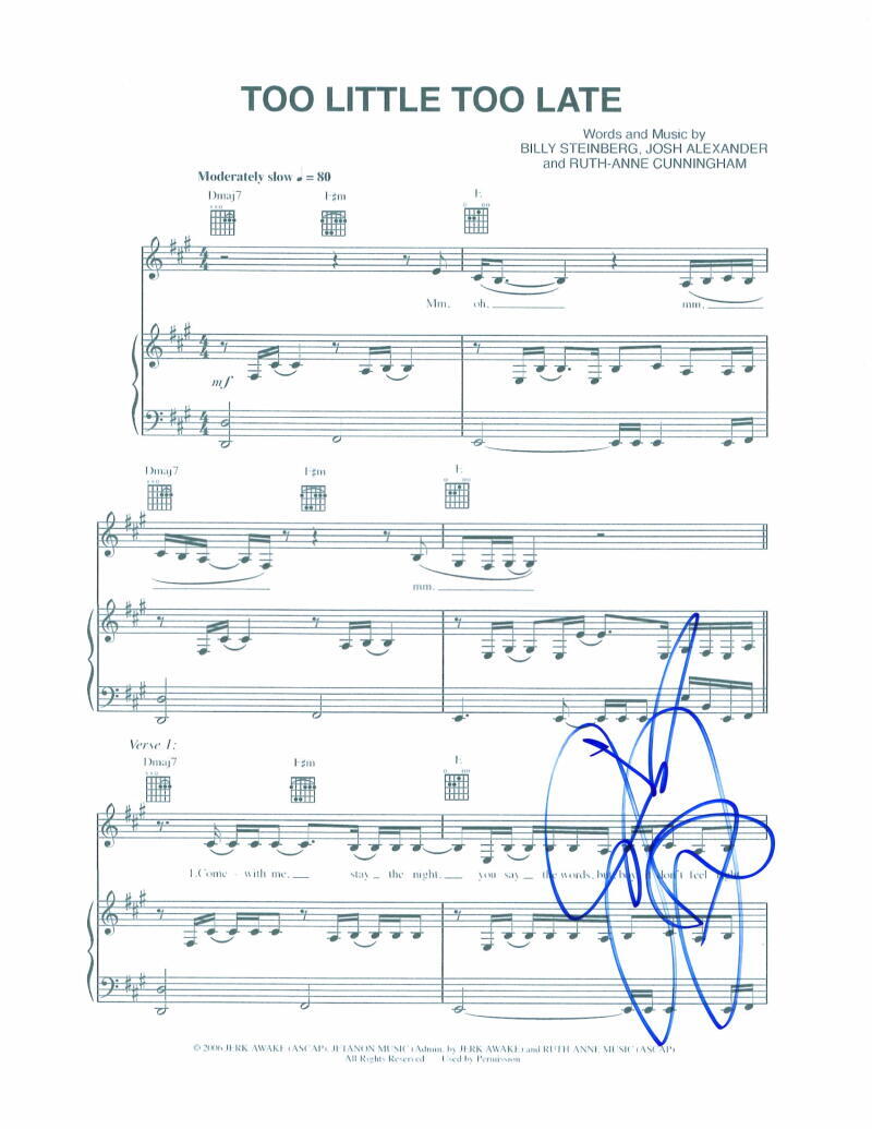 JoJo Signed Autograph Too Little Too Late Sheet Music Sexy Singer Broadway Star
