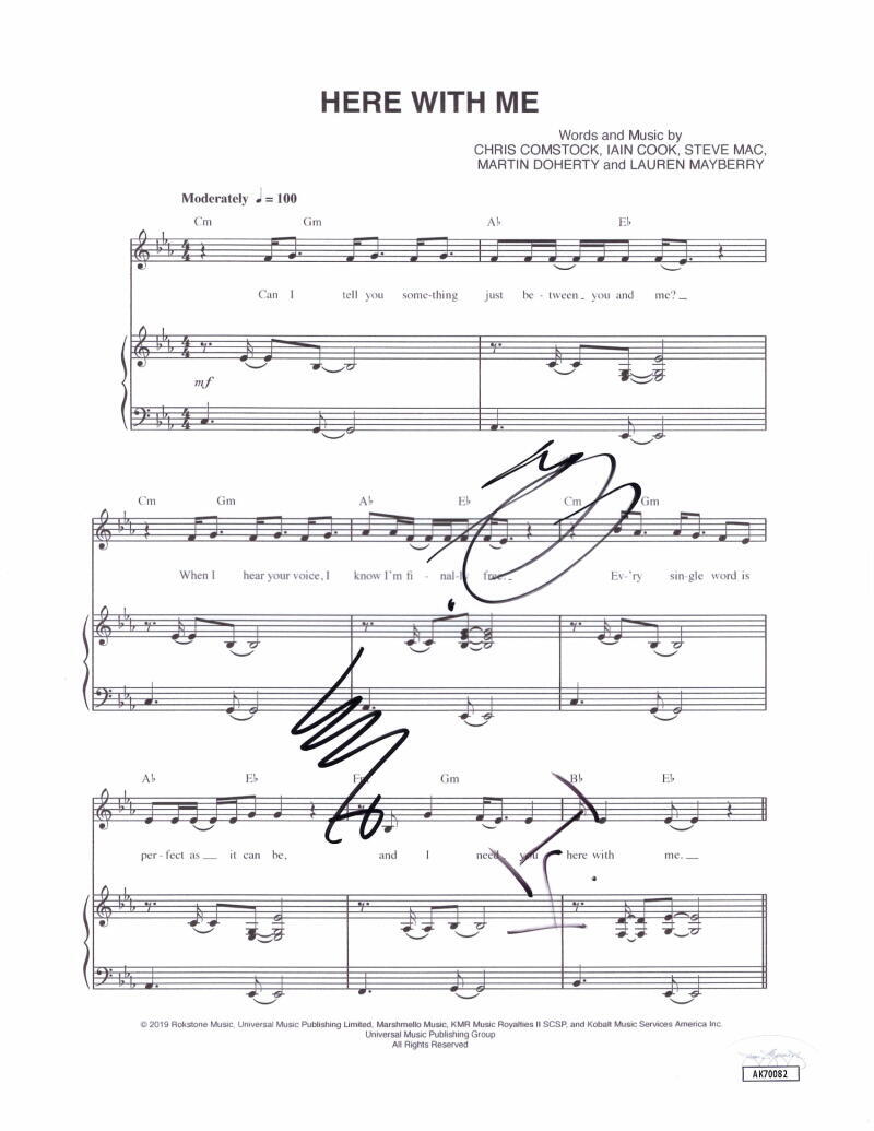 CHVRCHES Band Signed Autograph Here With Me Sheet Music - Lauren Mayberry +2 JSA
