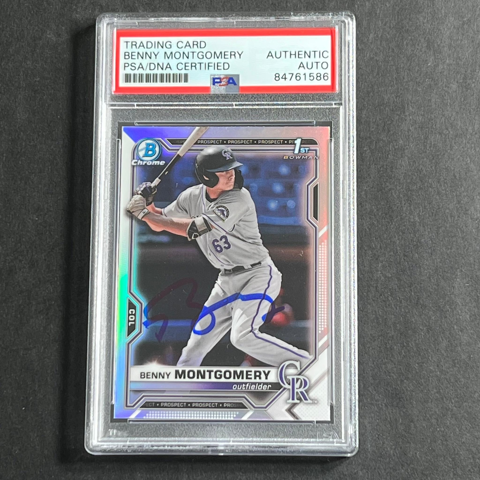 2021 Bowman Chrome #BDC-84 Benny Montgomery Signed Card PSA Slabbed Rockies
