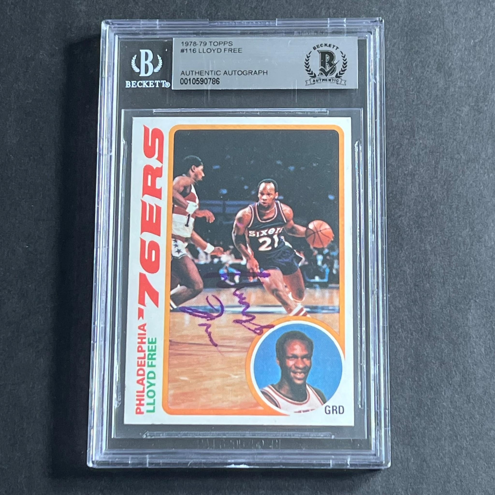 1978-79 Topps #116 Lloyd Free Signed Card Beckett Slabbed 76ers
