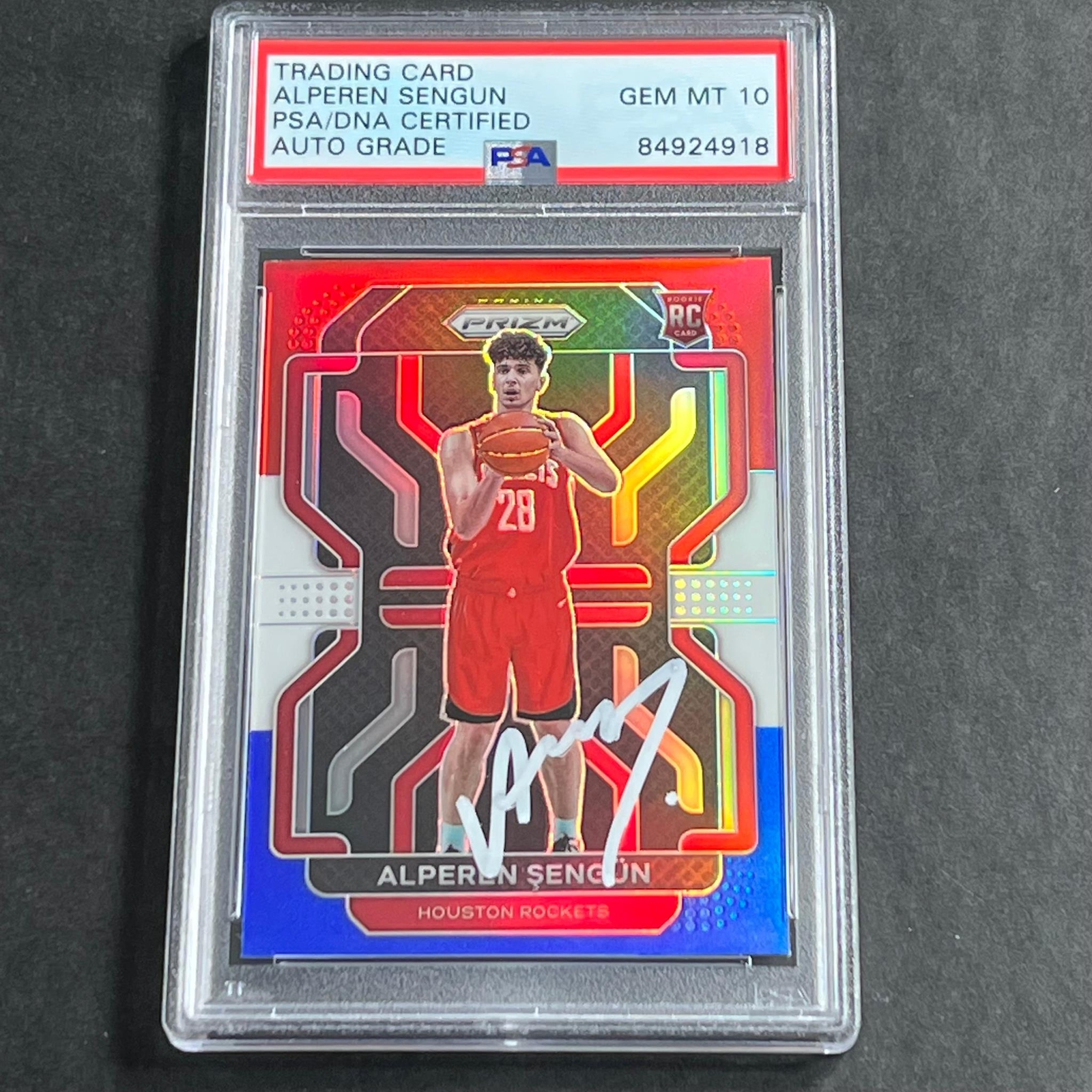 2021-22 Panini Prizm Red White Blue #318 Alperen Sengun Auto Grade 10 PSA Slabbe

