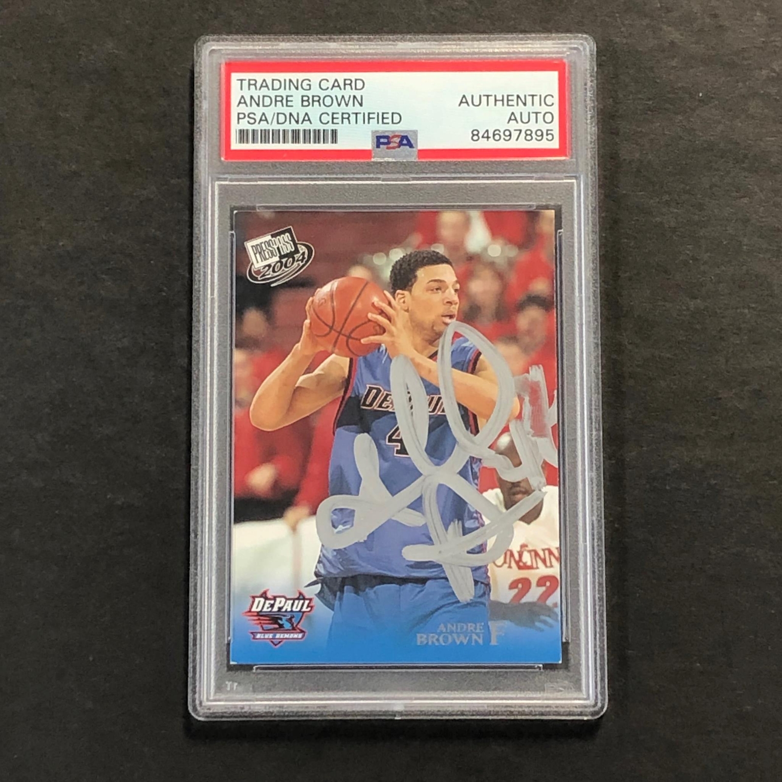 2004 PressPass #4 Andre Brown Signed Card AUTO PSA Slabbed DePaul
