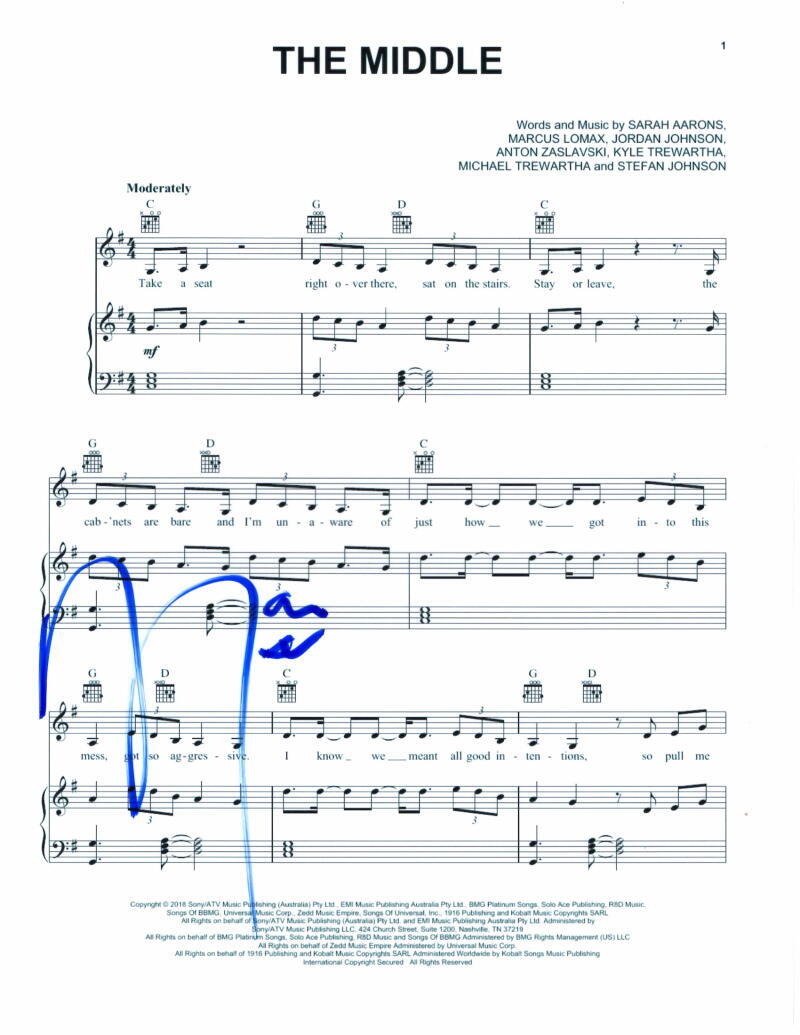Maren Morris Signed Autograph The Middle Zedd Sheet Music - Country Music Beauty
