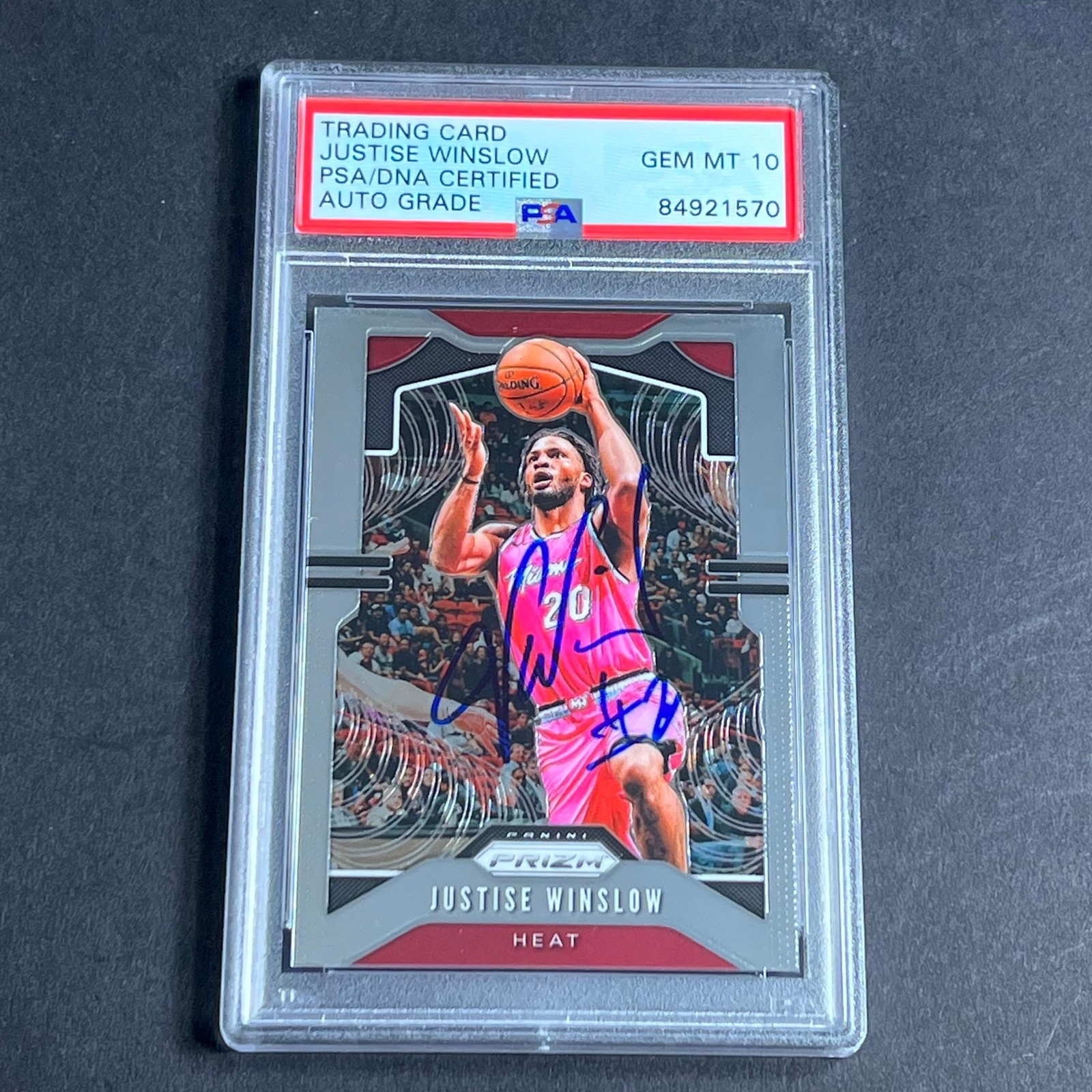 2019-20 Panini Prizim #230 Justice Winslow Signed Card AUTO Grade 10 PSA/DNA Sla
