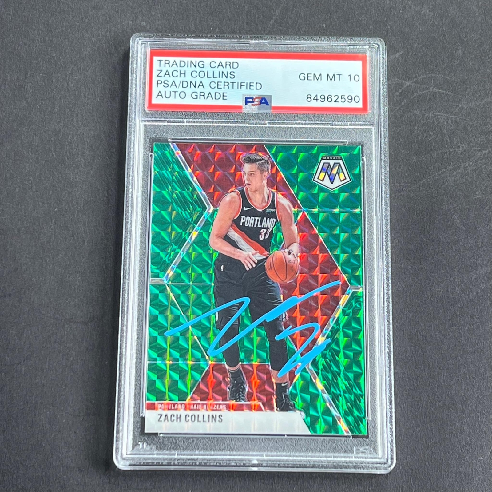 2019-20 Panini Mosaic #45 ZACH COLLINS Signed Card AUTO Grade 10 PSA Slabbed Bla
