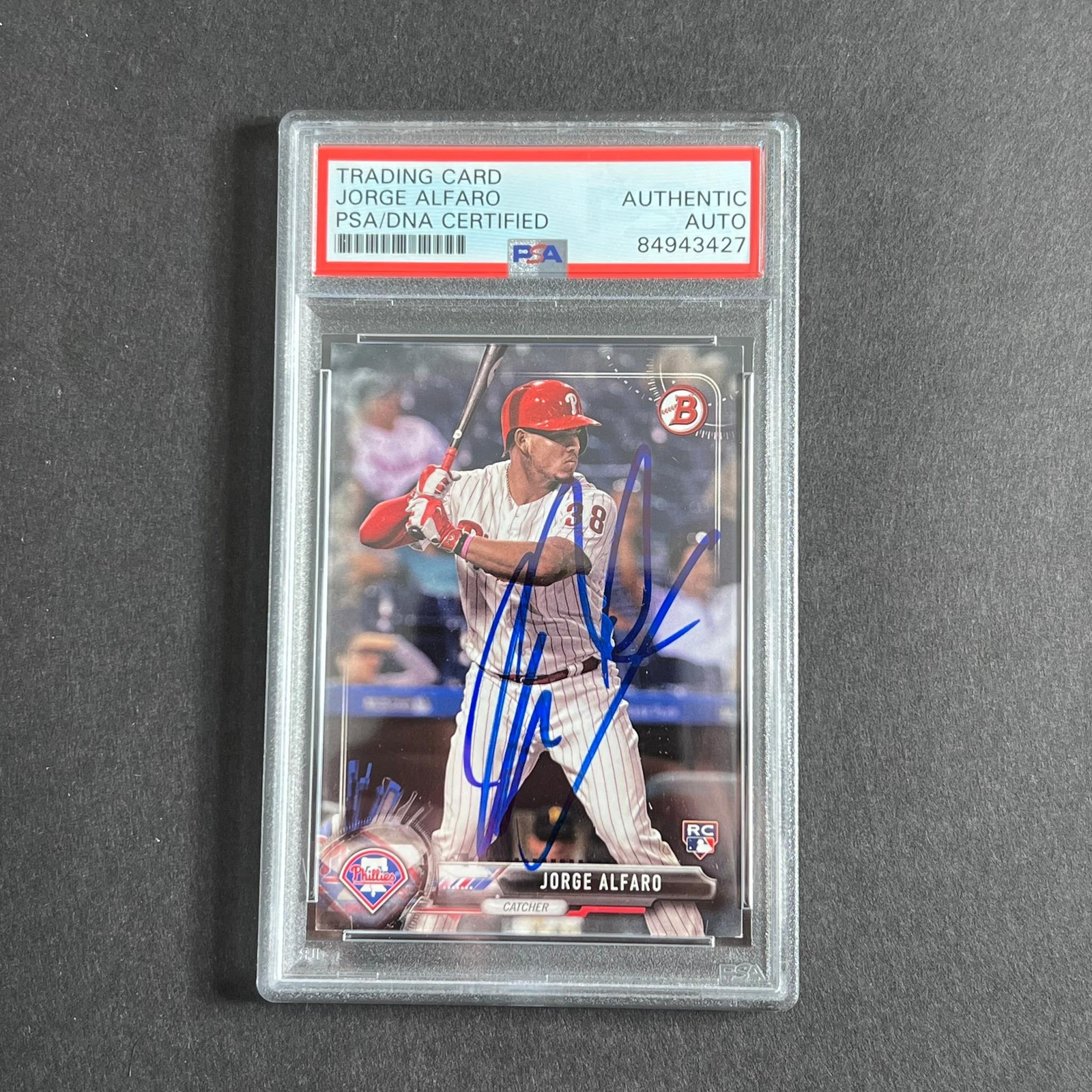 2017 Topps Bowman Rookie Card #60 Jorge Alfaro Signed Card PSA Slabbed Phillies
