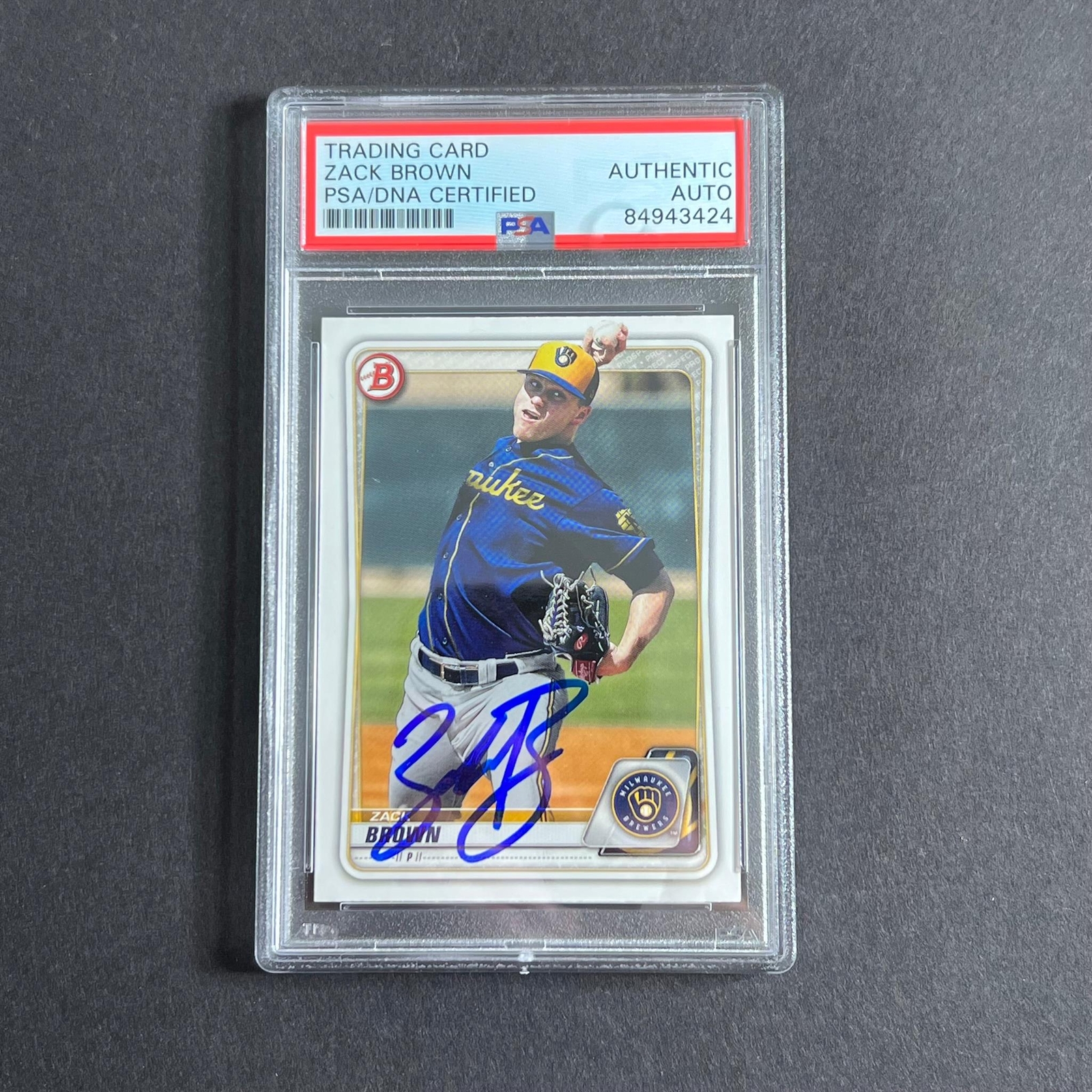 2020 Topps Bowman #BP-34 Zack Brown Signed Card PSA Slabbed Brewers
