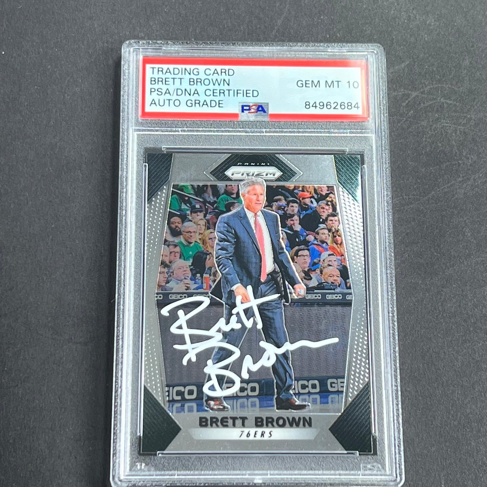 2017-18 Panini Prizm #10 Brett Brown Signed Card AUTO 10 PSA Slabbed 76ers
