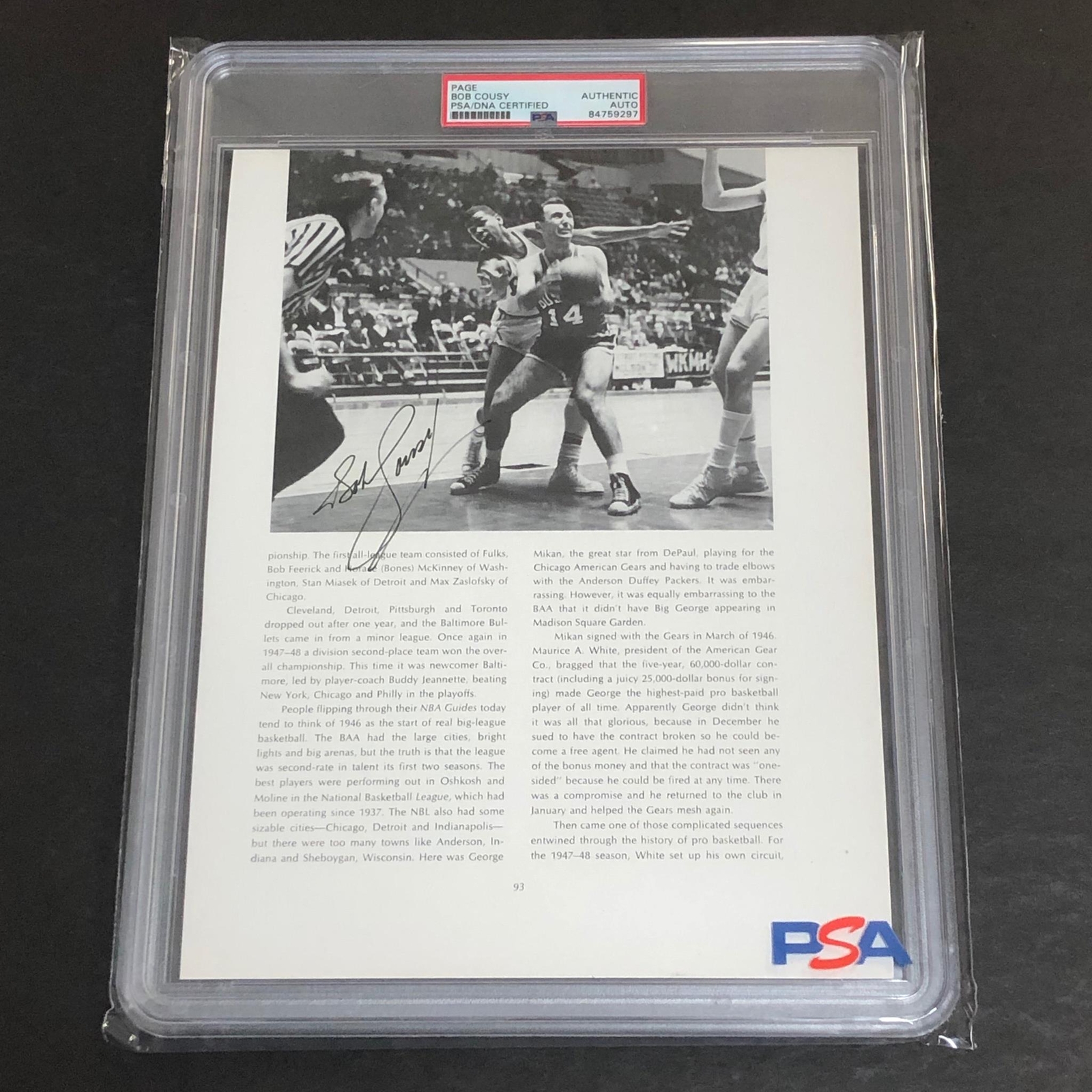 BOB COUSY signed Encapsulated Page PSA/DNA Boston Celtics Autographed
