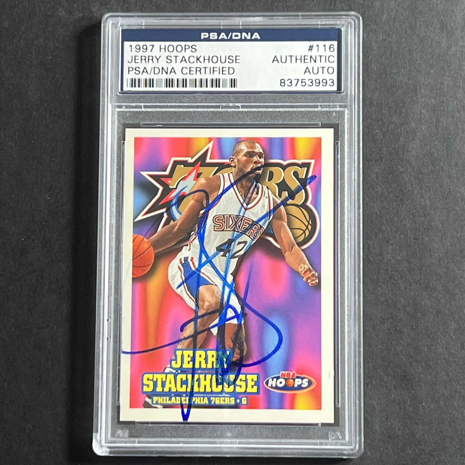 1997 Hoops #116 Jerry Stackhouse Signed Card PSA Slabbed 76ers

