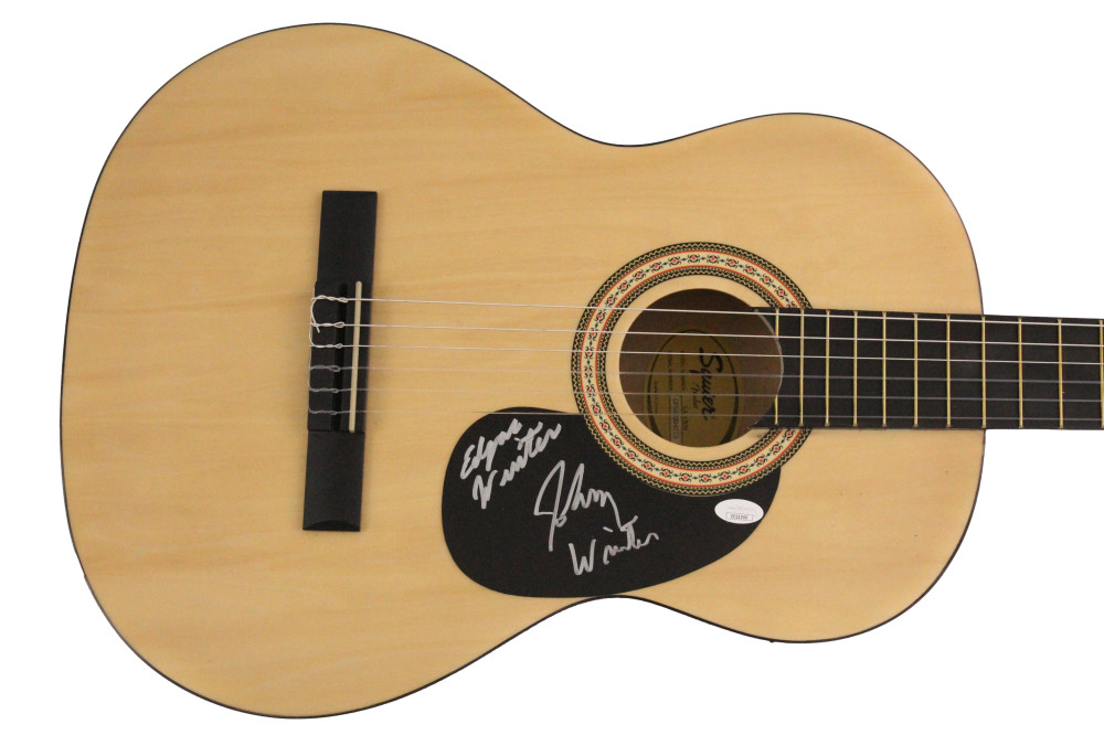 Johnny Winter & Edger Winter Signed Autograph Fender Acoustic Guitar w/ JSA COA
