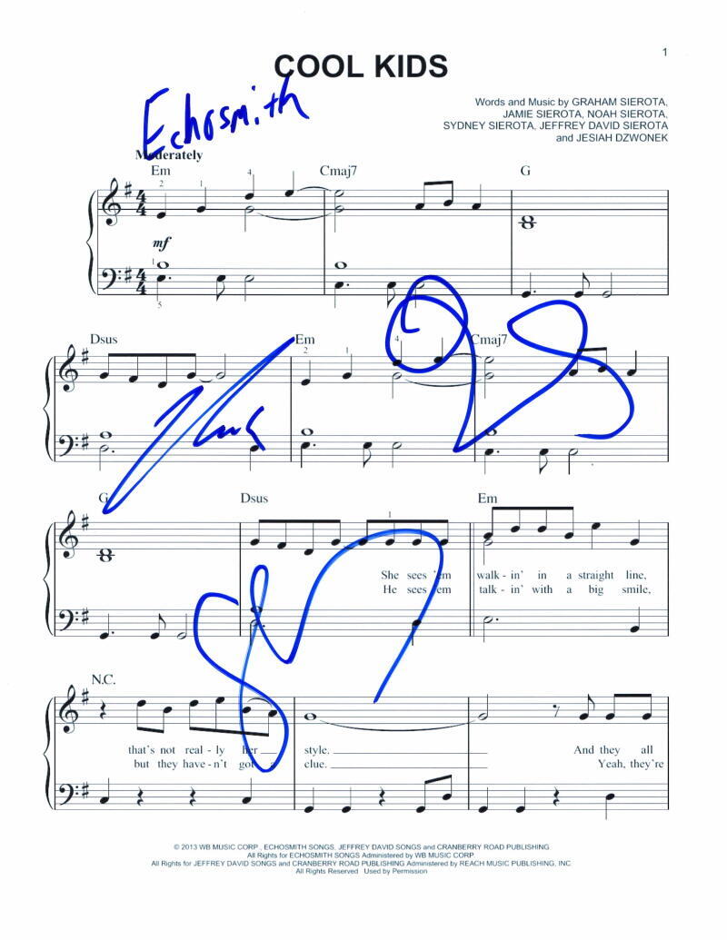 Echosmith Band (x3) Signed Autograph Cool Kids Sheet Music - Sydney Graham Noah
