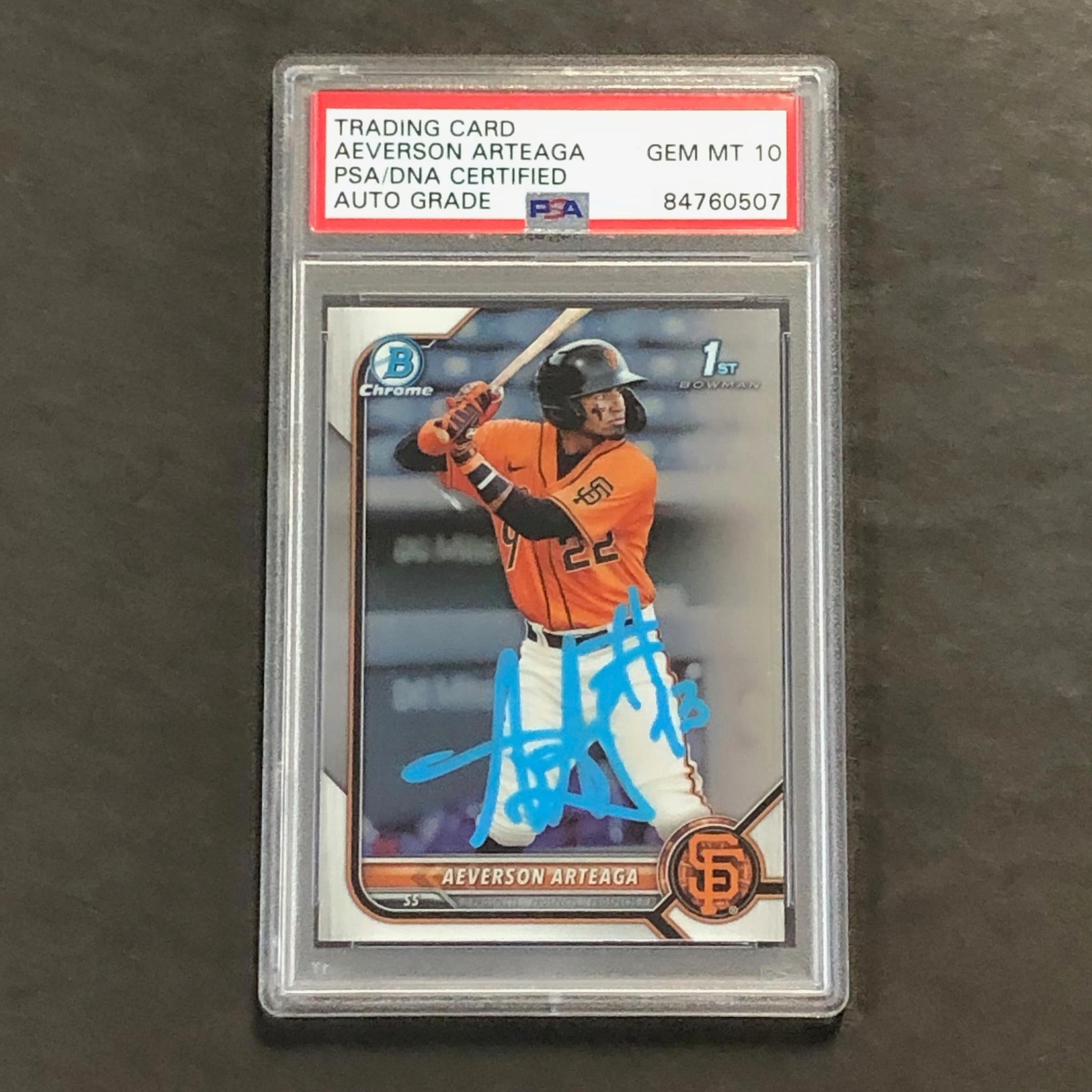 2022 1st Bowman Chrome #BCP-82 Aeverson Arteaga Signed Card PSA Slabbed Auto 10
