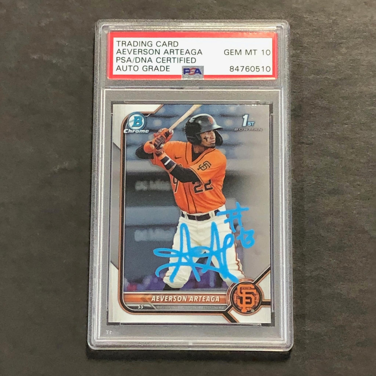 2022 1st Bowman Chrome #BCP-82 Aeverson Arteaga Signed Card PSA Slabbed Auto 10
