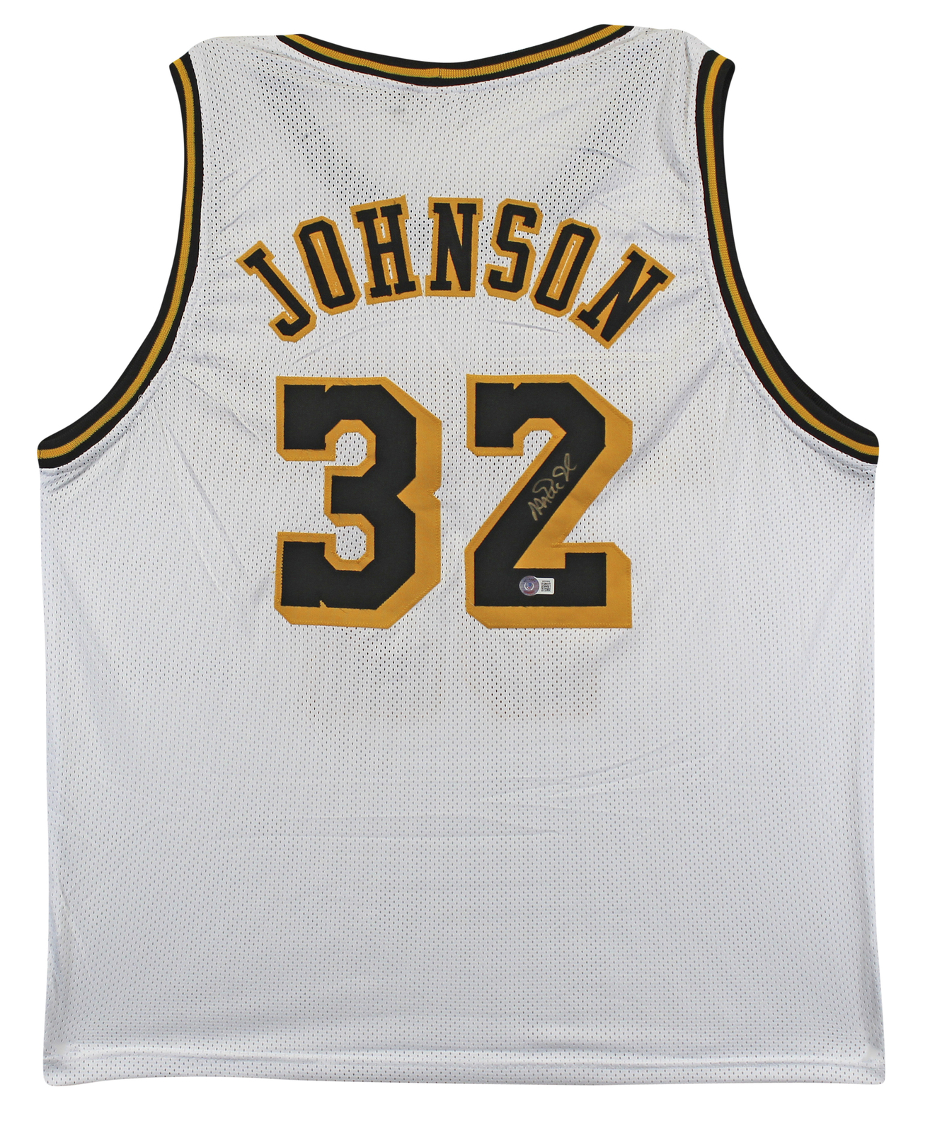 Magic Johnson Authentic Signed White Pro Style Jersey w/ Black #'s BAS Witnessed
